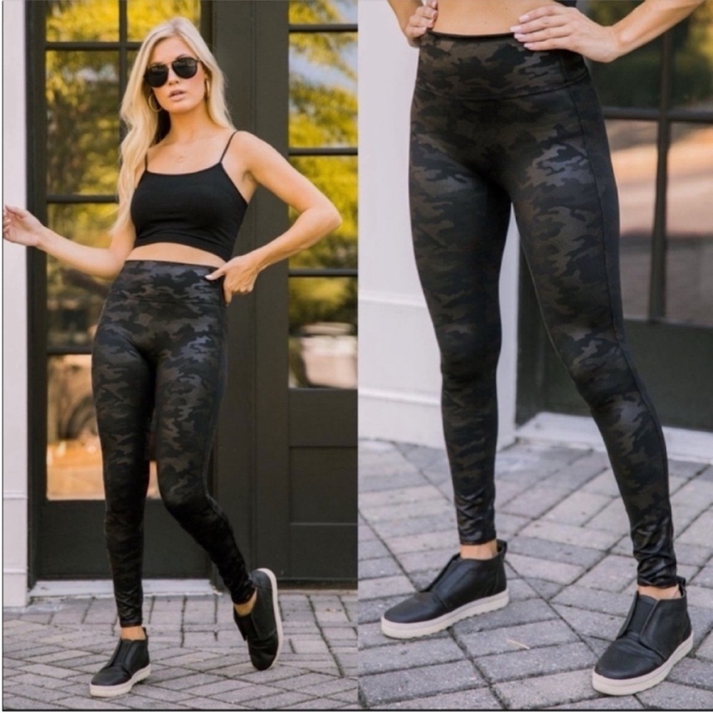 BOGO! Spanx Faux Leather High Rise Camo Leggings Black Medium
